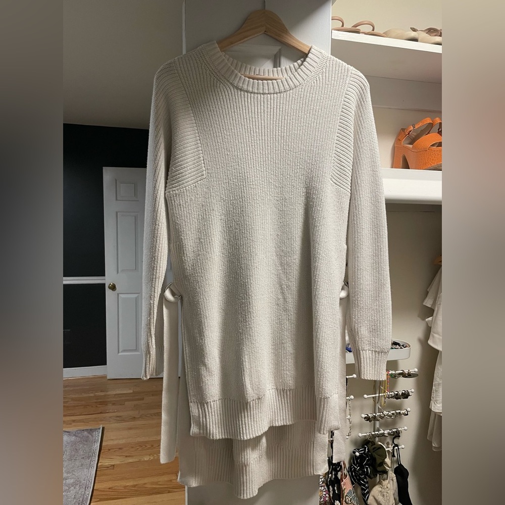 Athleta cream technical sweater with side detailing
